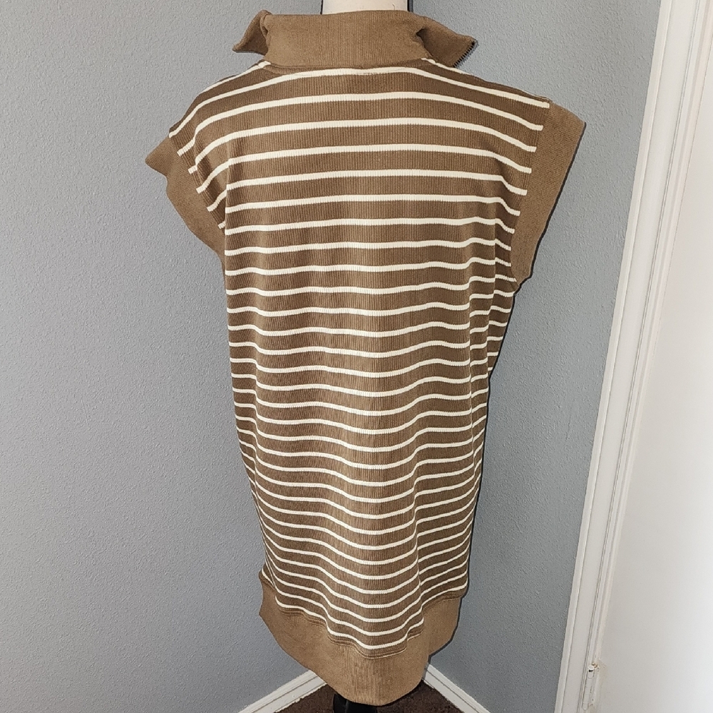 NWOT Entro Tan and White Striped Dress Sz M - Picture 5 of 7